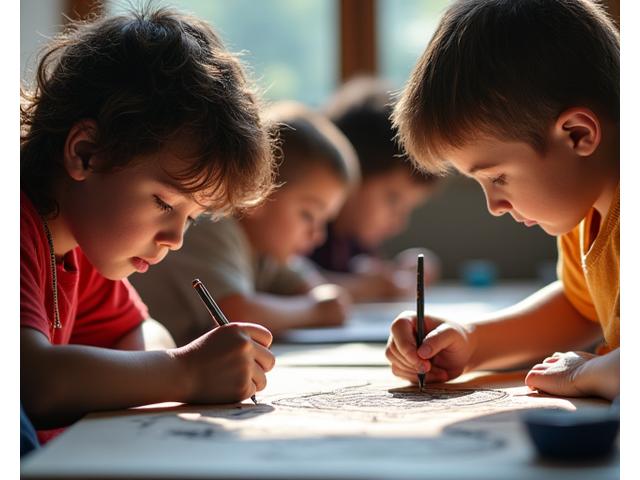Niños mayores creando proyectos con propósito artístico
